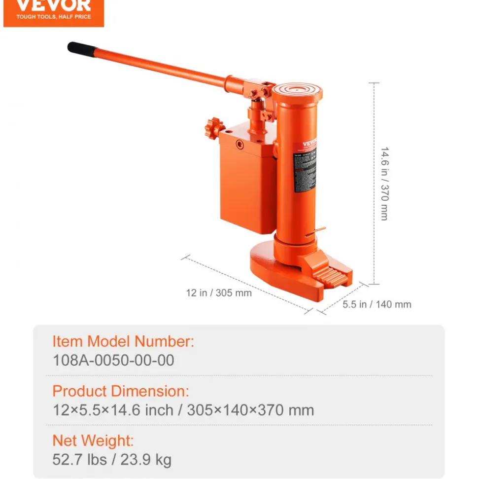 VEVOR Hydraulic Toe Jack, 5 Ton On Toe Toe Jack Lift, 10 Ton On Top Lift Capacity Machine Jack, 1.0-9.1 in Toe Height, 14.6-22.4 in Top Height, 360° Rotatable Claw Jack for Machinery, Industry