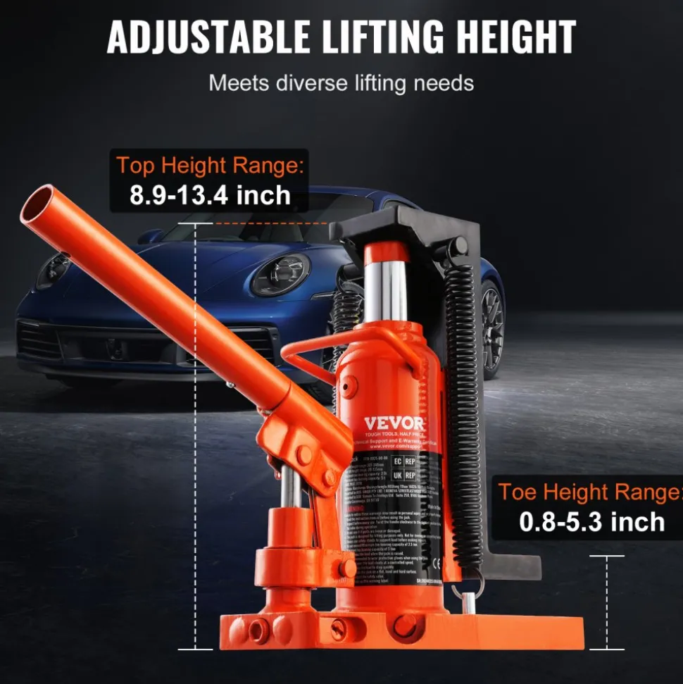 VEVOR Hydraulic Toe Jack, 2.5 Ton On Toe Toe Jack Lift, 5 Ton On Top Lift Capacity Machine Jack, 0.8-5.3 in Toe Height, 8.9-13.4 in Top Height, Air Hydraulic Claw Jack for Machinery, Industry