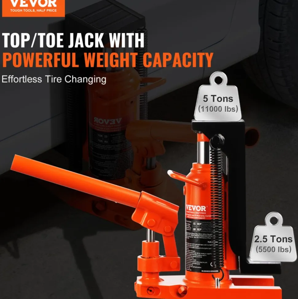 VEVOR Hydraulic Toe Jack, 2.5 Ton On Toe Toe Jack Lift, 5 Ton On Top Lift Capacity Machine Jack, 0.8-5.3 in Toe Height, 8.9-13.4 in Top Height, Air Hydraulic Claw Jack for Machinery, Industry