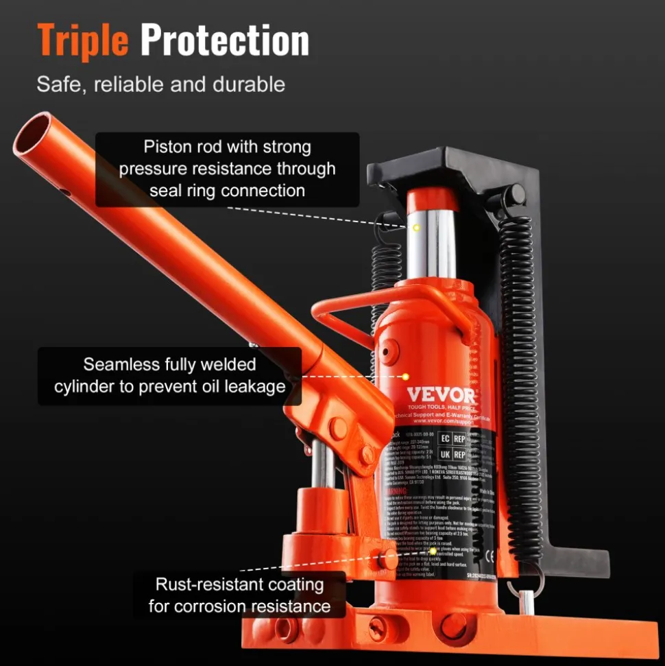 VEVOR Hydraulic Toe Jack, 2.5 Ton On Toe Toe Jack Lift, 5 Ton On Top Lift Capacity Machine Jack, 0.8-5.3 in Toe Height, 8.9-13.4 in Top Height, Air Hydraulic Claw Jack for Machinery, Industry