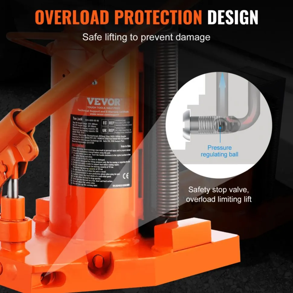 VEVOR Hydraulic Toe Jack, 5 Ton On Toe Toe Jack Lift, 10 Ton On Top Lift Capacity Machine Jack, 0.8-6.8 in Toe Height, 11.3-17.3 in Top Height, Air Hydraulic Claw Jack for Machinery, Industry