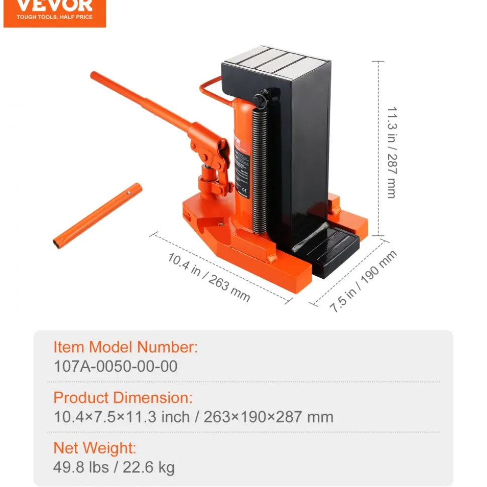 VEVOR Hydraulic Toe Jack, 5 Ton On Toe Toe Jack Lift, 10 Ton On Top Lift Capacity Machine Jack, 0.8-6.8 in Toe Height, 11.3-17.3 in Top Height, Air Hydraulic Claw Jack for Machinery, Industry