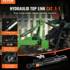 VEVOR Hydraulic Top Link Cat.1-1 (11 in, 20-7/8~31-7/8 in ), Hydraulic Cylinder with 2 Hoses & G3/8