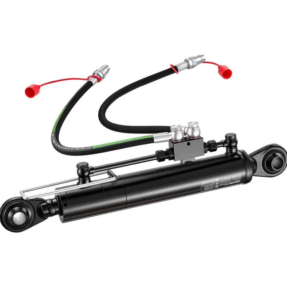 VEVOR Hydraulic Top Link Cat. 2-2 (11 in Stroke, 22-7/16 in to 33-7/16 in), Max 2900PSI Hydraulic Cylinder with 2 Hoses & G3/8" Check Valves for Tractors