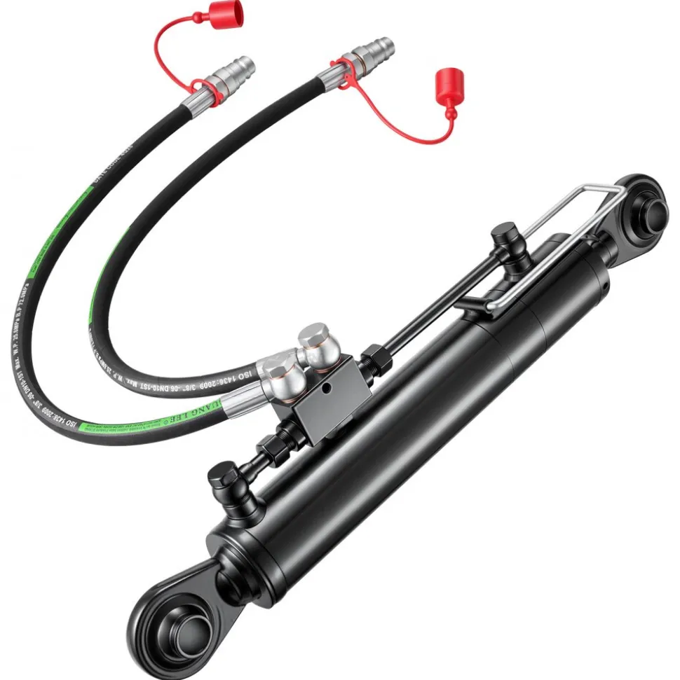 VEVOR Hydraulic Top Link Cat. 2-2 (11 in Stroke, 22-7/16 in to 33-7/16 in), Max 2900PSI Hydraulic Cylinder with 2 Hoses & G3/8" Check Valves for Tractors