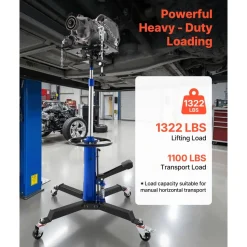 VEVOR Hydraulic Transmission Jack, 1322 lbs / 0.6 Ton Lifting Capacity Telescoping Transmission Jack with Foot Pedal, Dual Telescopic Trans, 34.6-69.3 in High Lifting Height, Garage/Shop Lift Hoist