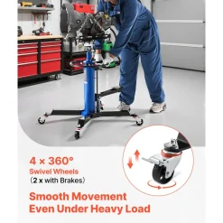 VEVOR Hydraulic Transmission Jack, 1660 lbs / 0.75 Ton Lifting Capacity Telescoping Transmission Jack with Foot Pedal, 360° Swivel Wheel, 34.6-69.3 in High Lifting Height, Lift Hoist for Garage/Shop