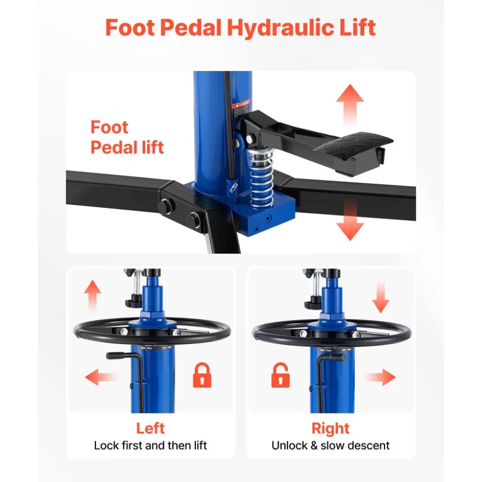 VEVOR Hydraulic Transmission Jack, 1660 lbs / 0.75 Ton Lifting Capacity Telescoping Transmission Jack with Foot Pedal, 360° Swivel Wheel, 34.6-69.3 in High Lifting Height, Lift Hoist for Garage/Shop