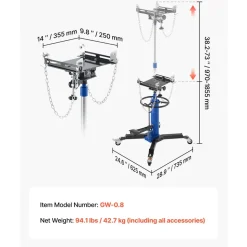 VEVOR Hydraulic Transmission Jack, 1660 lbs / 0.75 Ton Lifting Capacity Telescoping Transmission Jack with Foot Pedal, 360° Swivel Wheel, 34.6-69.3 in High Lifting Height, Lift Hoist for Garage/Shop
