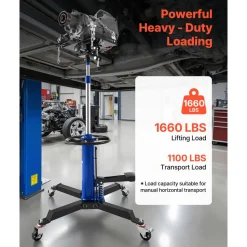 VEVOR Hydraulic Transmission Jack, 1660 lbs / 0.75 Ton Lifting Capacity Telescoping Transmission Jack with Foot Pedal, 360° Swivel Wheel, 34.6-69.3 in High Lifting Height, Lift Hoist for Garage/Shop