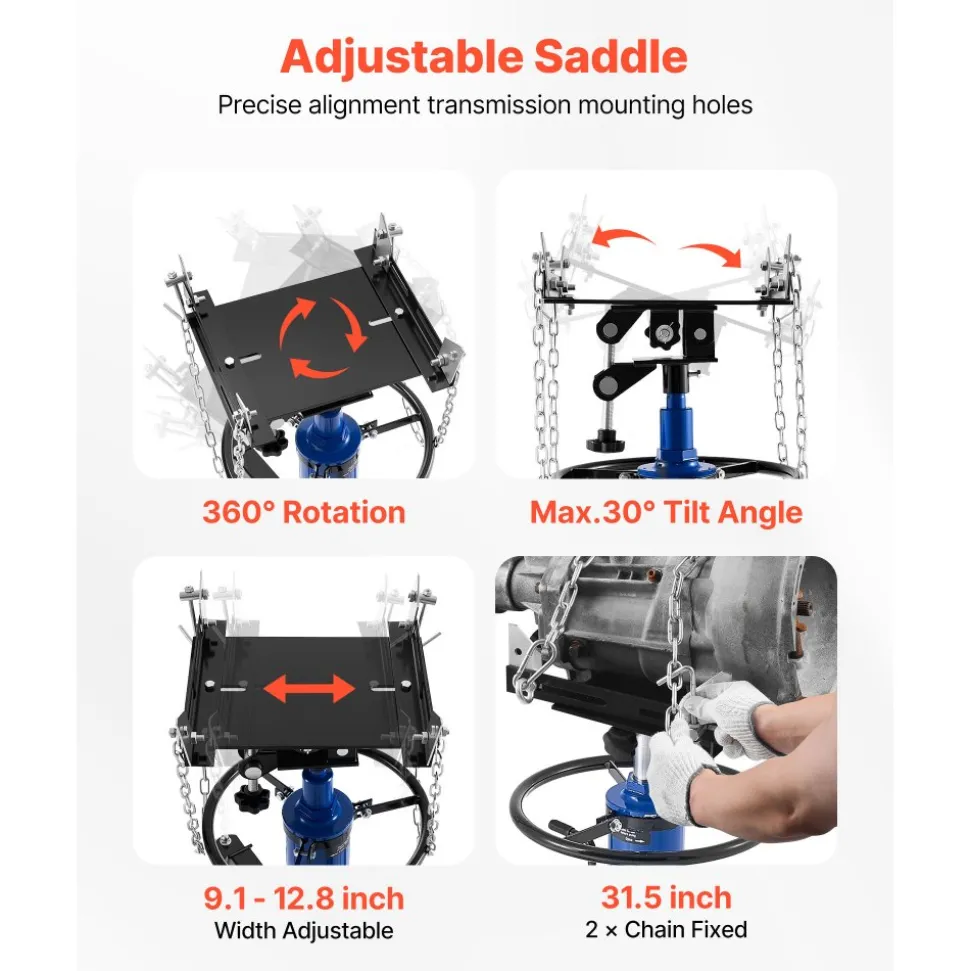 VEVOR Hydraulic Transmission Jack, 1660 lbs / 0.75 Ton Lifting Capacity Telescoping Transmission Jack with Foot Pedal, 360° Swivel Wheel, 34.6-69.3 in High Lifting Height, Lift Hoist for Garage/Shop