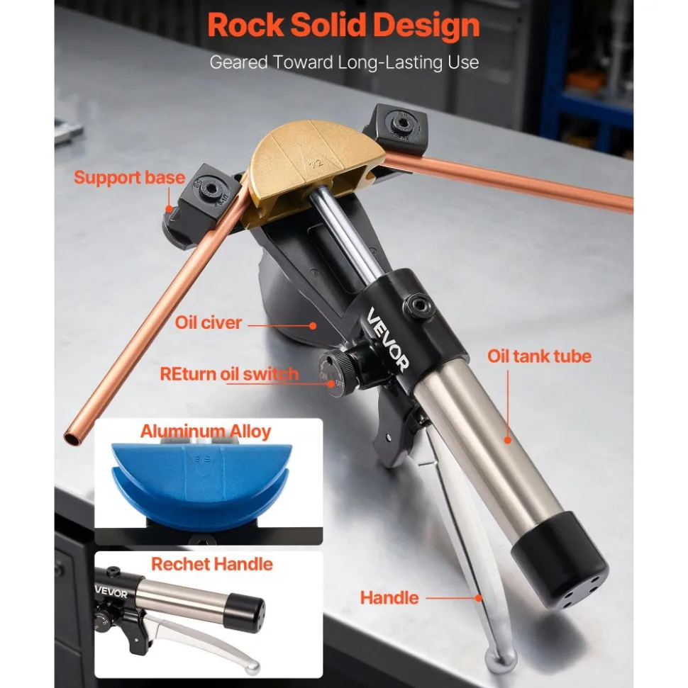 VEVOR Hydraulic Tubing Bender Kit, 1/4 to 7/8 Inch, Copper Tube Pipe Bender, HVAC Bending Tool Set, 90° Bend, with 7 Color Aluminium Alloy Dies, for HVAC Air Conditioning Refrigeration Auto Repair