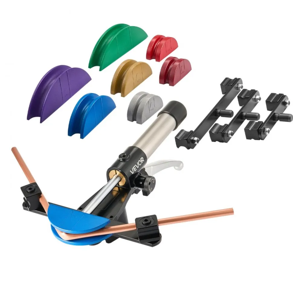 VEVOR Hydraulic Tubing Bender Kit, 1/4 to 7/8 Inch, Copper Tube Pipe Bender, HVAC Bending Tool Set, 90° Bend, with 7 Color Aluminium Alloy Dies, for HVAC Air Conditioning Refrigeration Auto Repair