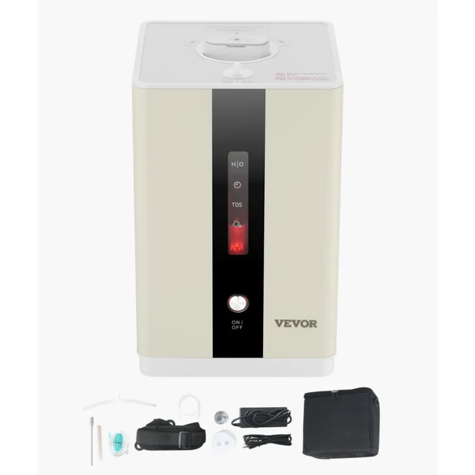 VEVOR Hydrogen Inhalation Machine, 99.99% High Purity Hydrogen Inhaler, HO-Separated 225ml/min (150 H+75 O) Dual Port Hydrogen Oxygen Inhaler, Hydrogen-Rich Water Generator for Home Travel