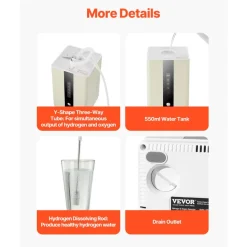 VEVOR Hydrogen Inhalation Machine, 99.99% High Purity Hydrogen Inhaler, HO-Separated 225ml/min (150 H+75 O) Dual Port Hydrogen Oxygen Inhaler, Hydrogen-Rich Water Generator for Home Travel