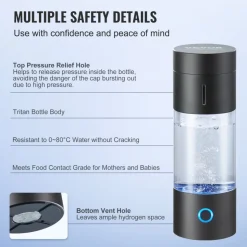 VEVOR Hydrogen Water Bottle Generator, 230 ml / 8.1 oz Capacity Portable Hydrogen Water Maker, SPE Technology Hydrogen Rich Water Ionizer Machine with Nasal Inhalation Tube and Self-Cleaning