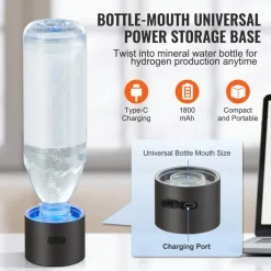 VEVOR Hydrogen Water Bottle Generator, 230 ml / 8.1 oz Capacity Portable Hydrogen Water Maker, SPE Technology Hydrogen Rich Water Ionizer Machine with Nasal Inhalation Tube and Self-Cleaning