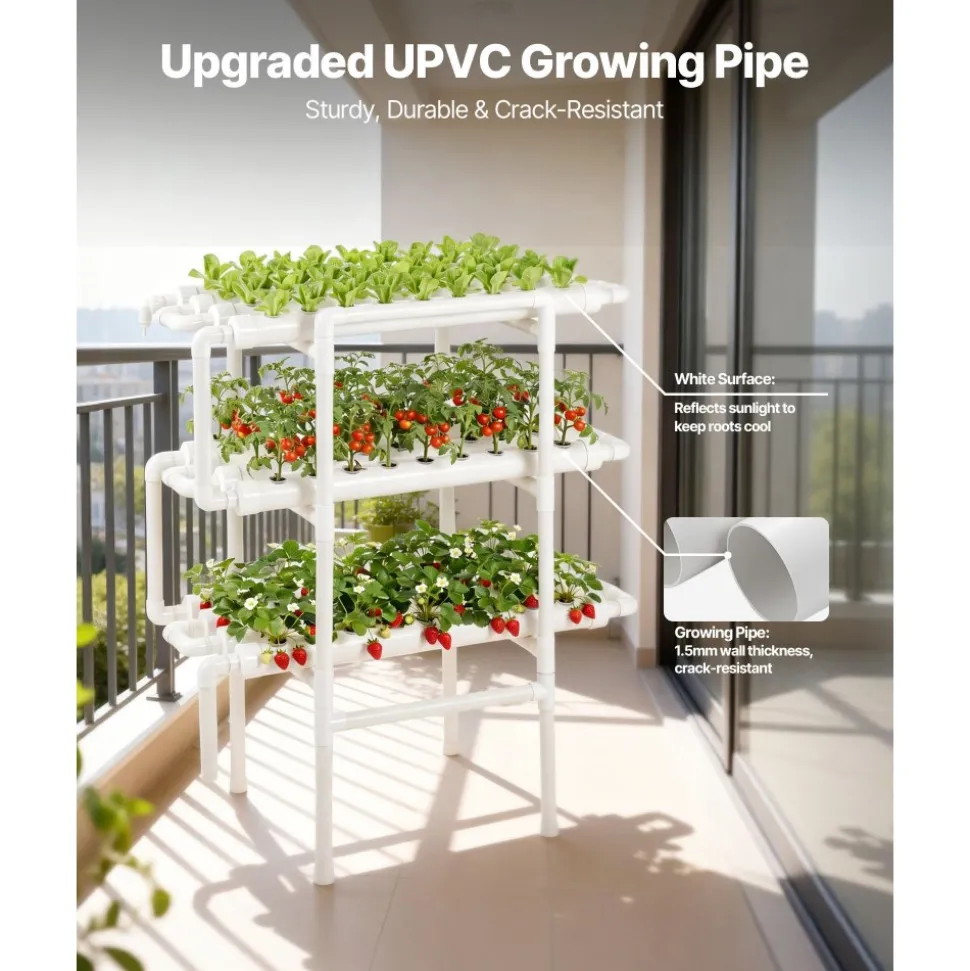 VEVOR Hydroponics Growing System Kit, 3-Tier 108 Sites UPVC Pipe Hydroponic Grow Kit with Timed Irrigation, Thickened Hydroponic Pipes, Indoor Home Garden Vegetable Planting Grow Kits for Fruit Herb