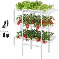 VEVOR Hydroponics Growing System Kit, 3-Tier 108 Sites UPVC Pipe Hydroponic Grow Kit with Timed Irrigation, Thickened Hydroponic Pipes, Indoor Home Garden Vegetable Planting Grow Kits for Fruit Herb