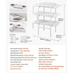 VEVOR Hydroponics Growing System Kit, 3-Tier 108 Sites UPVC Pipe Hydroponic Grow Kit with Timed Irrigation, Thickened Hydroponic Pipes, Indoor Home Garden Vegetable Planting Grow Kits for Fruit Herb