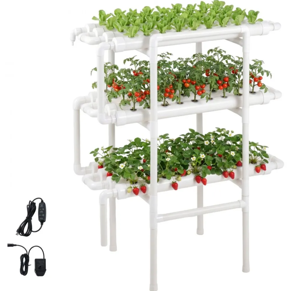 VEVOR Hydroponics Growing System Kit, 3-Tier 108 Sites UPVC Pipe Hydroponic Grow Kit with Timed Irrigation, Thickened Hydroponic Pipes, Indoor Home Garden Vegetable Planting Grow Kits for Fruit Herb