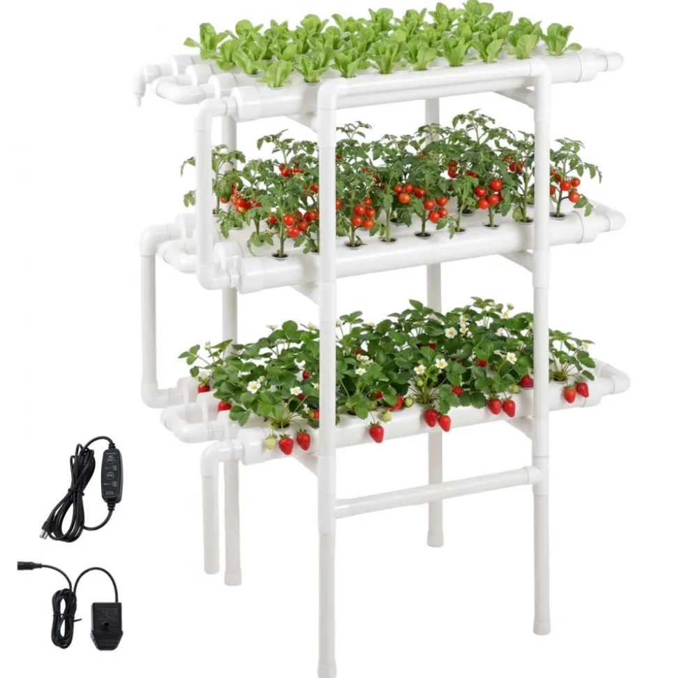 VEVOR Hydroponics Growing System Kit, 3-Tier 108 Sites UPVC Pipe Hydroponic Grow Kit with Timed Irrigation, Sun & Light Blocking Pipes, Indoor Home Garden Vegetable Planting Grow Kits for Fruit Herb