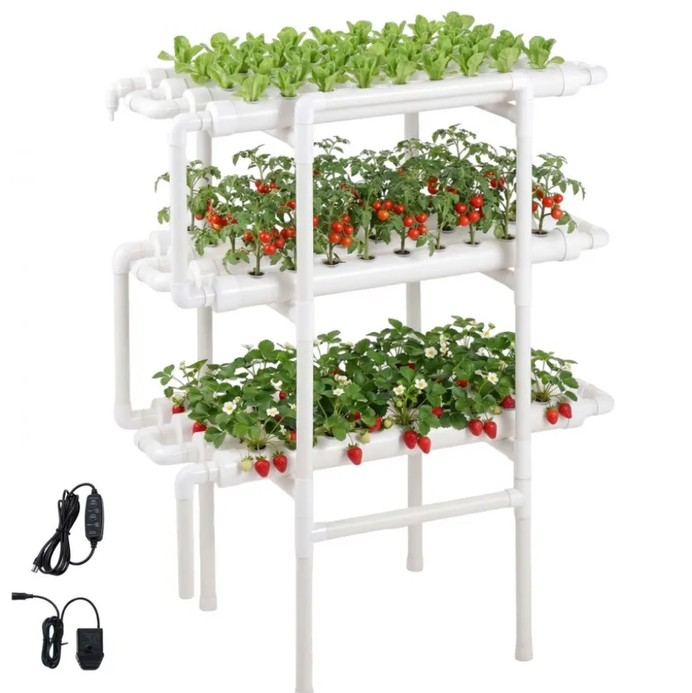 VEVOR Hydroponics Growing System Kit, 3-Tier 108 Sites UPVC Pipe Hydroponic Grow Kit with Timed Irrigation, Sun & Light Blocking Pipes, Indoor Home Garden Vegetable Planting Grow Kits for Fruit Herb