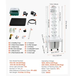 VEVOR Hydroponic Tower, 30 Pods 6 Tiers Hydroponics Growing System Kit with App Control, Vertical Home Garden with 20L Water Tank & Pump, Planter Germination Kit for Indoor Herbs, Fruits, Vegetables