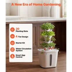 VEVOR Hydroponic Tower, 20 Pods 4 Tiers Hydroponics Growing System Kit, Vertical Home Hydronic Garden with 20L Water Tank & Pump, Planter Plants Germination Kit for Indoor Herbs, Fruits, Vegetables