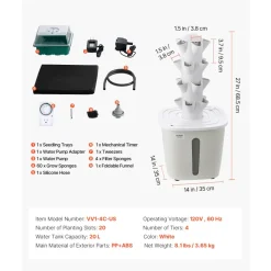 VEVOR Hydroponic Tower, 20 Pods 4 Tiers Hydroponics Growing System Kit, Vertical Home Hydronic Garden with 20L Water Tank & Pump, Planter Plants Germination Kit for Indoor Herbs, Fruits, Vegetables