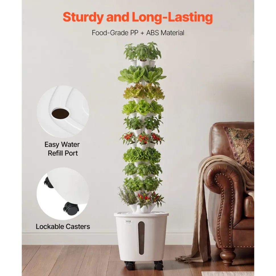 VEVOR Hydroponic Tower, 50 Pods 10 Tiers Hydroponics Growing System Kit with App Control & Casters, Vertical Home Garden with 20L Water Tank & Pump, Planter for Indoor Herbs, Fruits and Vegetables