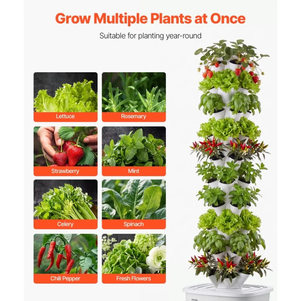 VEVOR Hydroponic Tower, 50 Pods 10 Tiers Hydroponics Growing System Kit with App Control & Casters, Vertical Home Garden with 20L Water Tank & Pump, Planter for Indoor Herbs, Fruits and Vegetables