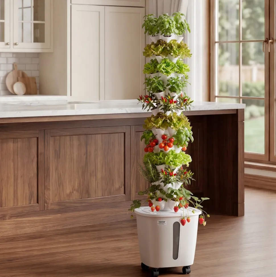 VEVOR Hydroponic Tower, 50 Pods 10 Tiers Hydroponics Growing System Kit with App Control & Casters, Vertical Home Garden with 20L Water Tank & Pump, Planter for Indoor Herbs, Fruits and Vegetables