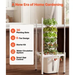 VEVOR Hydroponic Tower, 30 Pods 6 Tiers Hydroponics Growing System Kit with LED Grow Light & App Control, Vertical Home Garden with 20L Water Tank & Pump, Planter for Indoor Herbs, Fruits, Vegetables
