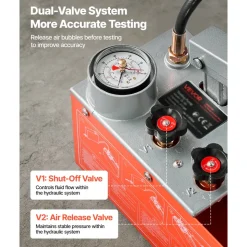 VEVOR Hydrostatic Test Pump 2 Gallon Hydraulic Manual Water Pressure Tester, Dual Valve Hydrostatic Water Pipe Leakage Pressure Test Pump Kit with Gauge & Tank, 0-60 Bar Range, for Pipeline, Heating