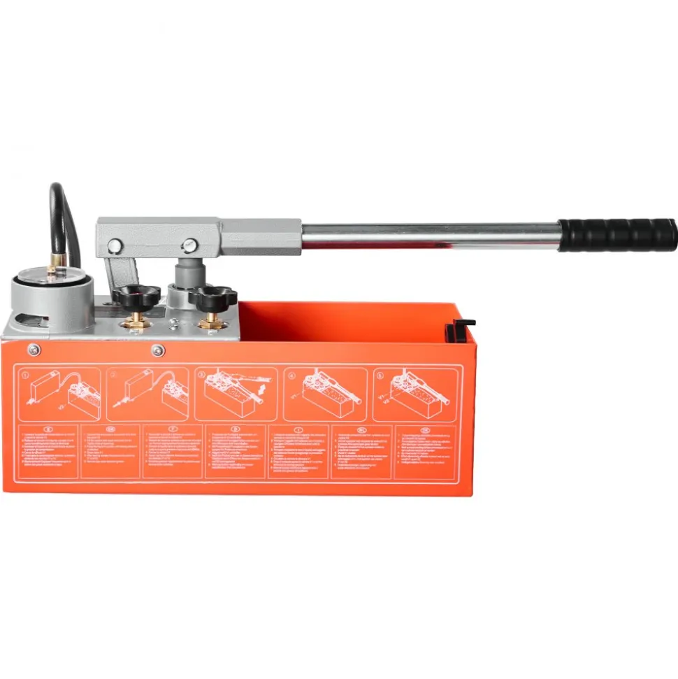VEVOR Hydrostatic Test Pump 2 Gallon Hydraulic Manual Water Pressure Tester, Dual Valve Hydrostatic Water Pipe Leakage Pressure Test Pump Kit with Gauge & Tank, 0-60 Bar Range, for Pipeline, Heating