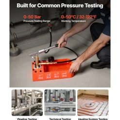 VEVOR Hydrostatic Test Pump 2 Gallon Hydraulic Manual Water Pressure Tester, Single Valve Hydrostatic Water Pipe Leakage Pressure Test Pump Kit with Gauge & Tank, 0-50 Bar Range, for Pipeline Heating
