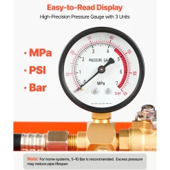 VEVOR Hydrostatic Test Pump 2 Gallon Hydraulic Manual Water Pressure Tester, Single Valve Hydrostatic Water Pipe Leakage Pressure Test Pump Kit with Gauge & Tank, 0-50 Bar Range, for Pipeline Heating