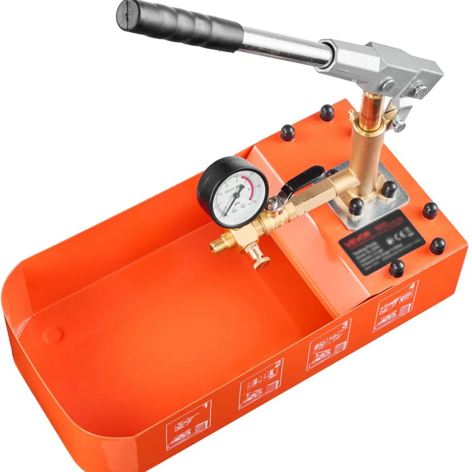VEVOR Hydrostatic Test Pump 2 Gallon Hydraulic Manual Water Pressure Tester, Single Valve Hydrostatic Water Pipe Leakage Pressure Test Pump Kit with Gauge & Tank, 0-50 Bar Range, for Pipeline Heating
