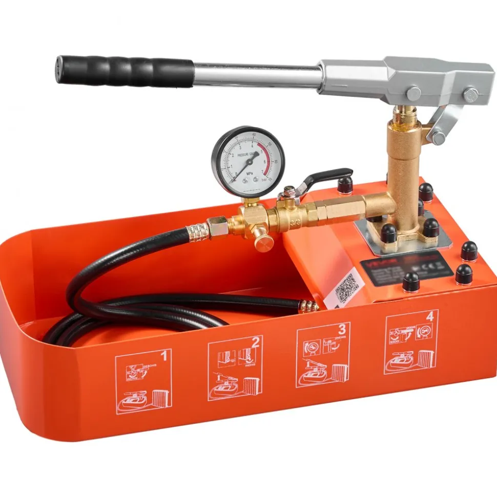 VEVOR Hydrostatic Test Pump 2 Gallon Hydraulic Manual Water Pressure Tester, Single Valve Hydrostatic Water Pipe Leakage Pressure Test Pump Kit with Gauge & Tank, 0-50 Bar Range, for Pipeline Heating