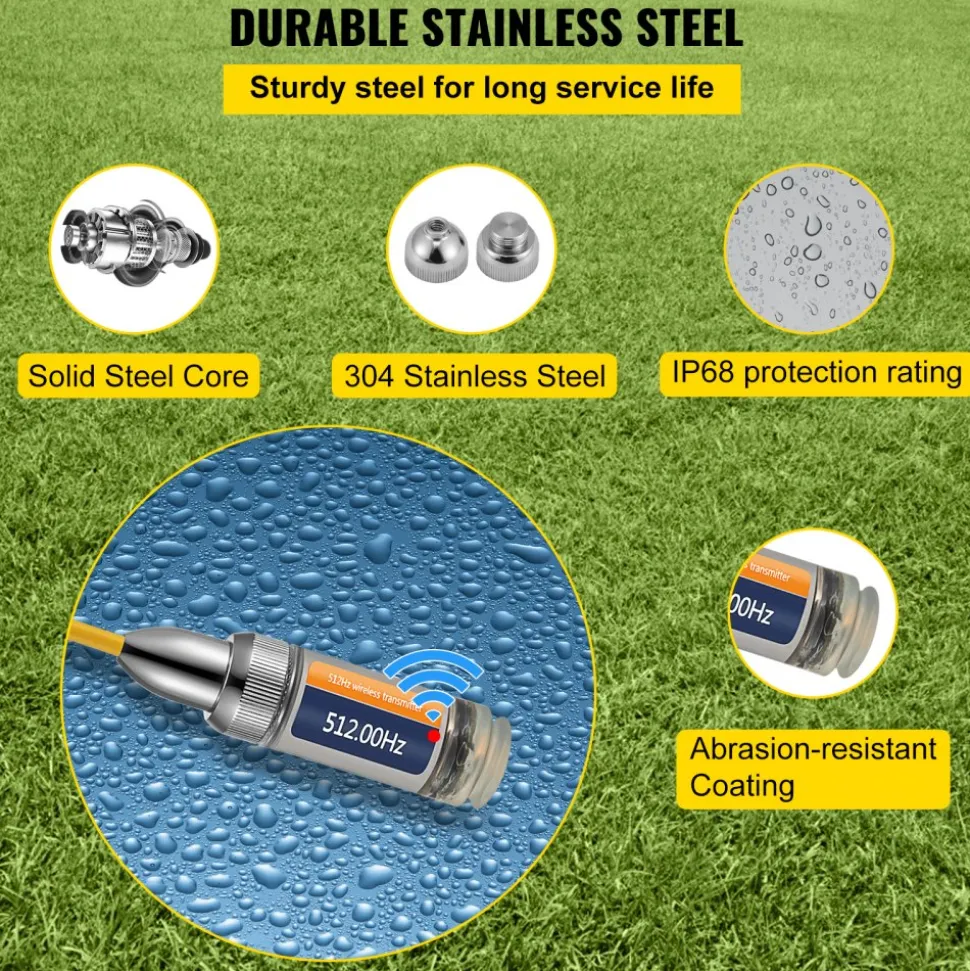 VEVOR 512HZ Sonde 8/5" and 1/4-20" Connectors Rigid Drain Locator for Locating & Detecting Small Sewer & Pipelines, Silver