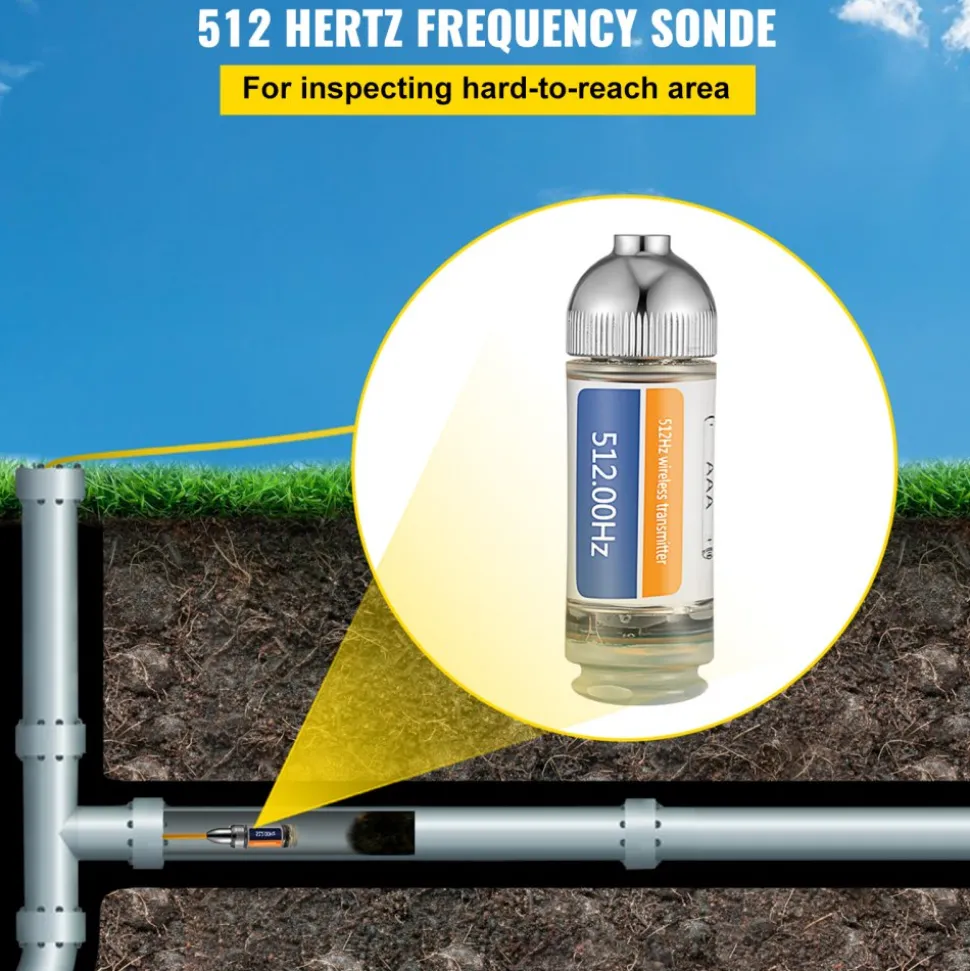VEVOR 512HZ Sonde 8/5" and 1/4-20" Connectors Rigid Drain Locator for Locating & Detecting Small Sewer & Pipelines, Silver