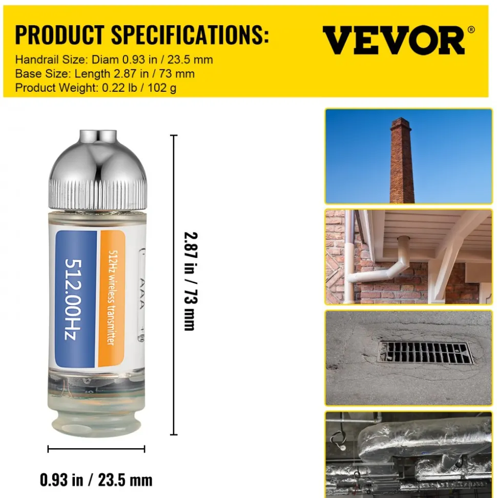 VEVOR 512HZ Sonde 8/5" and 1/4-20" Connectors Rigid Drain Locator for Locating & Detecting Small Sewer & Pipelines, Silver