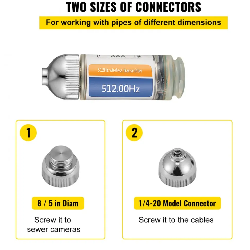 VEVOR 512HZ Sonde 8/5" and 1/4-20" Connectors Rigid Drain Locator for Locating & Detecting Small Sewer & Pipelines, Silver