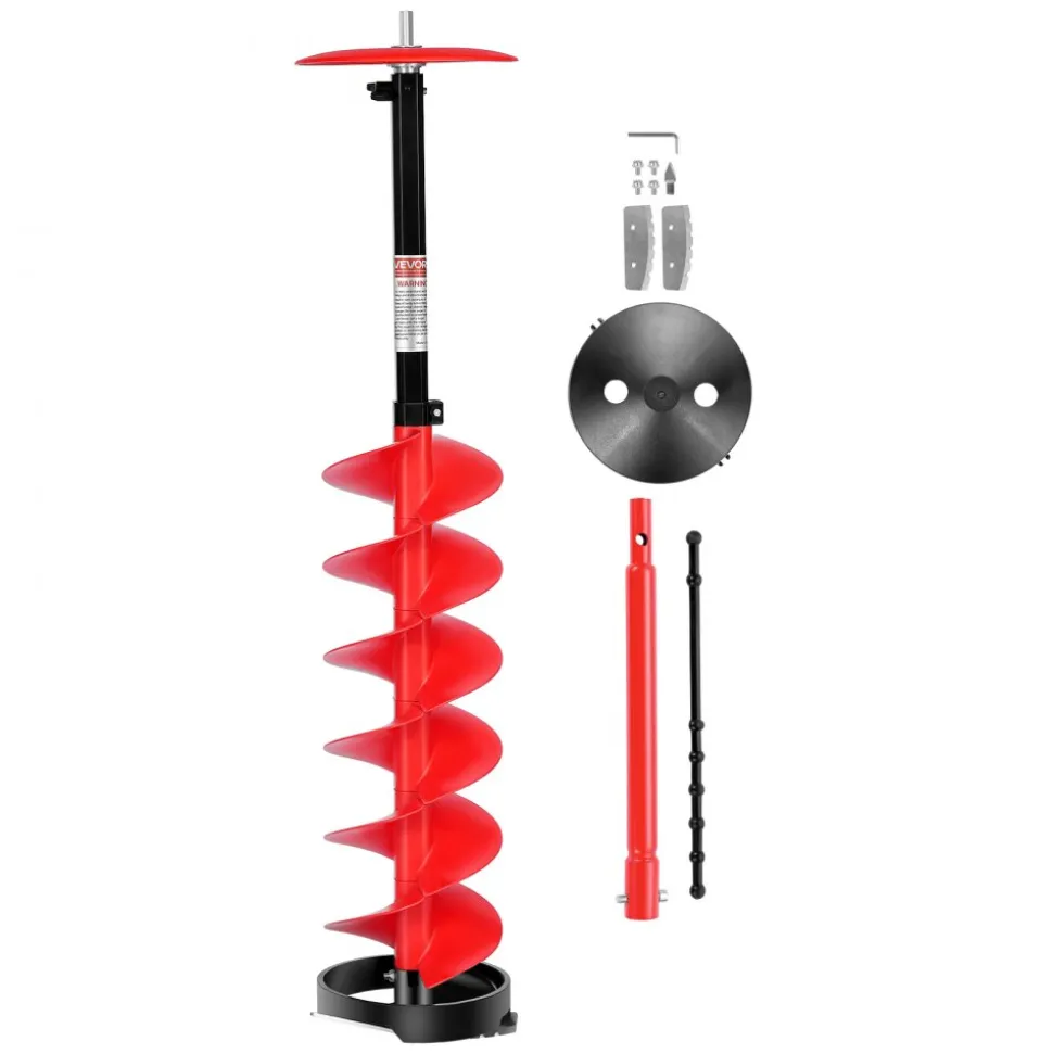 VEVOR Ice Auger Drill Bit, 8in Diameter 41in Length, Cordless Nylon Ice Fishing Augers With Extra 13.4in Extension Rod, Drill Adapter, Top Plate and Blade Guard