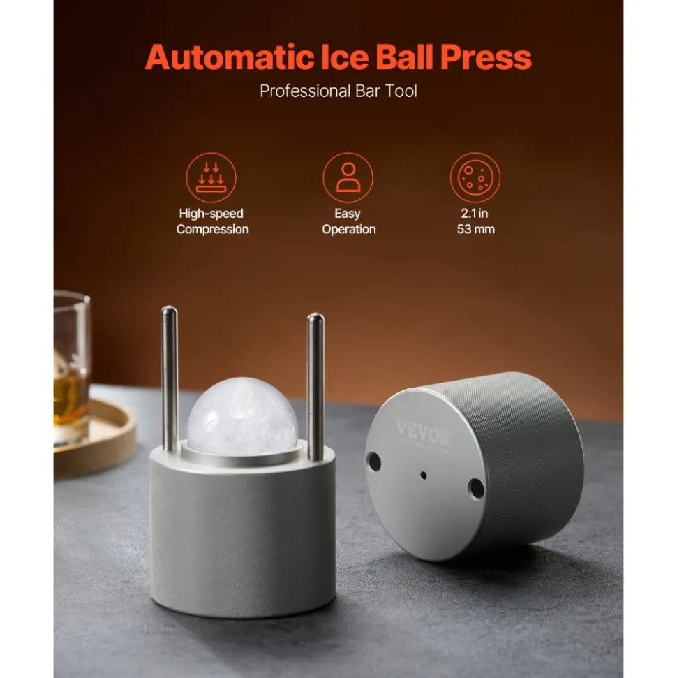 VEVOR Ice Ball Press, 2.1" Ice Ball Maker, Aviation Aluminum Ice Ball Press Kit for 53mm Ice Sphere, Ice Press with Tong and Drip Tray, for Whiskey, Cocktail, Bourbon, Scot on Party & Holiday