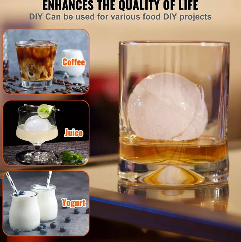 VEVOR Ice Ball Press Kit, Aircraft Al Alloy Ice Press with Ice Block Mold, Large Mat, Tong, Drip Tray, One Glass, Round Ice Ball Maker 2.4"/60 mm Ice Sphere, for Whiskey, Cocktail on Party & Holiday