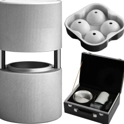 VEVOR Ice Ball Press Kit, Anodized 7075 Aluminum, with Silicone Moulds, Large Mat, Stainless Steel Tong & Two Glasses, Double Size Crystal Clear Rounds for Whiskeys, Cocktails on Parties & Holidays