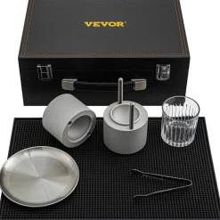 VEVOR Ice Ball Press Kit, Anodized 7075 Aluminum, with Silicone Moulds, Large Mat, Stainless Steel Tong & Two Glasses, Double Size Crystal Clear Rounds for Whiskeys, Cocktails on Parties & Holidays