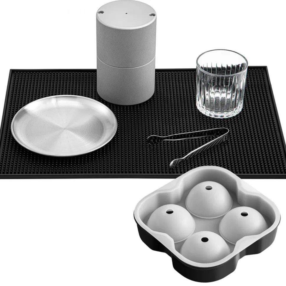 VEVOR Ice Ball Press Kit, Anodized 7075 Aluminum, with Silicone Moulds, Large Mat, Stainless Steel Tong & Two Glasses, Double Size Crystal Clear Rounds for Whiskeys, Cocktails on Parties & Holidays